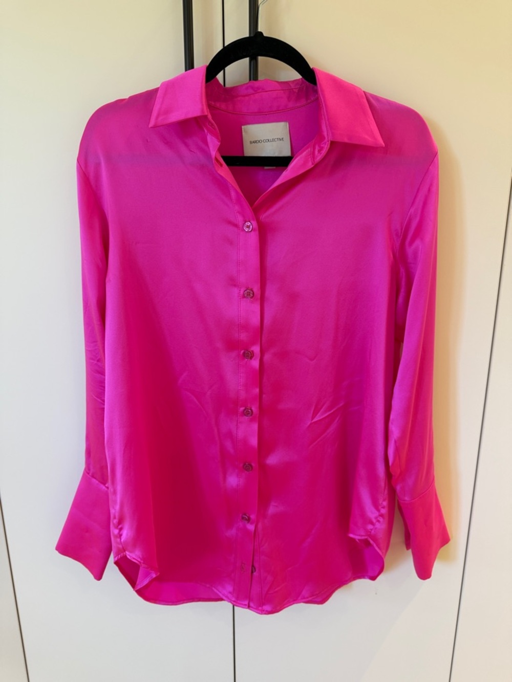 Silky Hot Pink Button-Down Shirt with Shorts Set - Picture 2 of 5